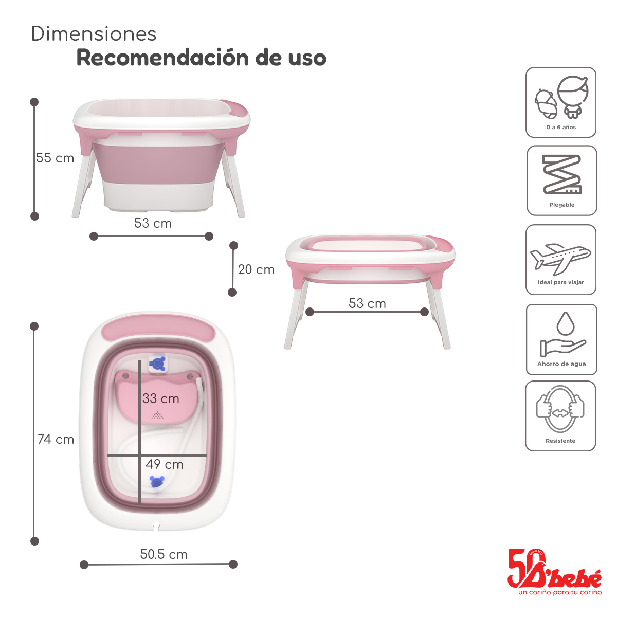 Foto 4 | Bañera Plegable D'bebé Bubbles Rosa