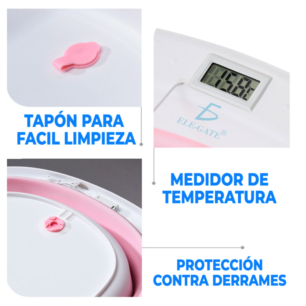 Foto 4 pulgar | Tina De Baño Con Soporte Y Termómetro De Agua Plegable Y Portátil Para Bebé Color Rosa.