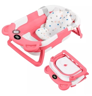 Foto 3 | Bañera Plegable Rosa con Cojín Antideslizante y Termómetro para Bebe