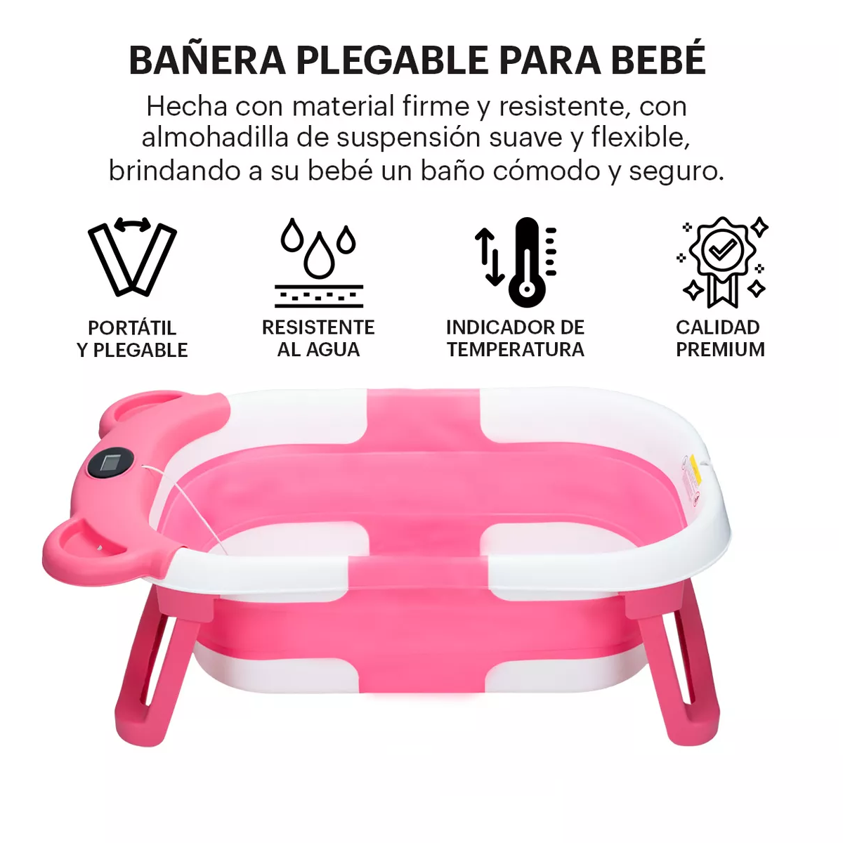 Foto 3 pulgar | Bañera De Bebe Plegable Portátil Con Termómetro Eo Safe Imports Esi-17309 Rosa