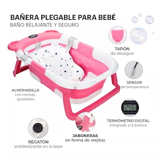 Foto 3 | Bañera De Bebe Plegable Portátil Con Termómetro Eo Safe Imports Esi-17309 Rosa
