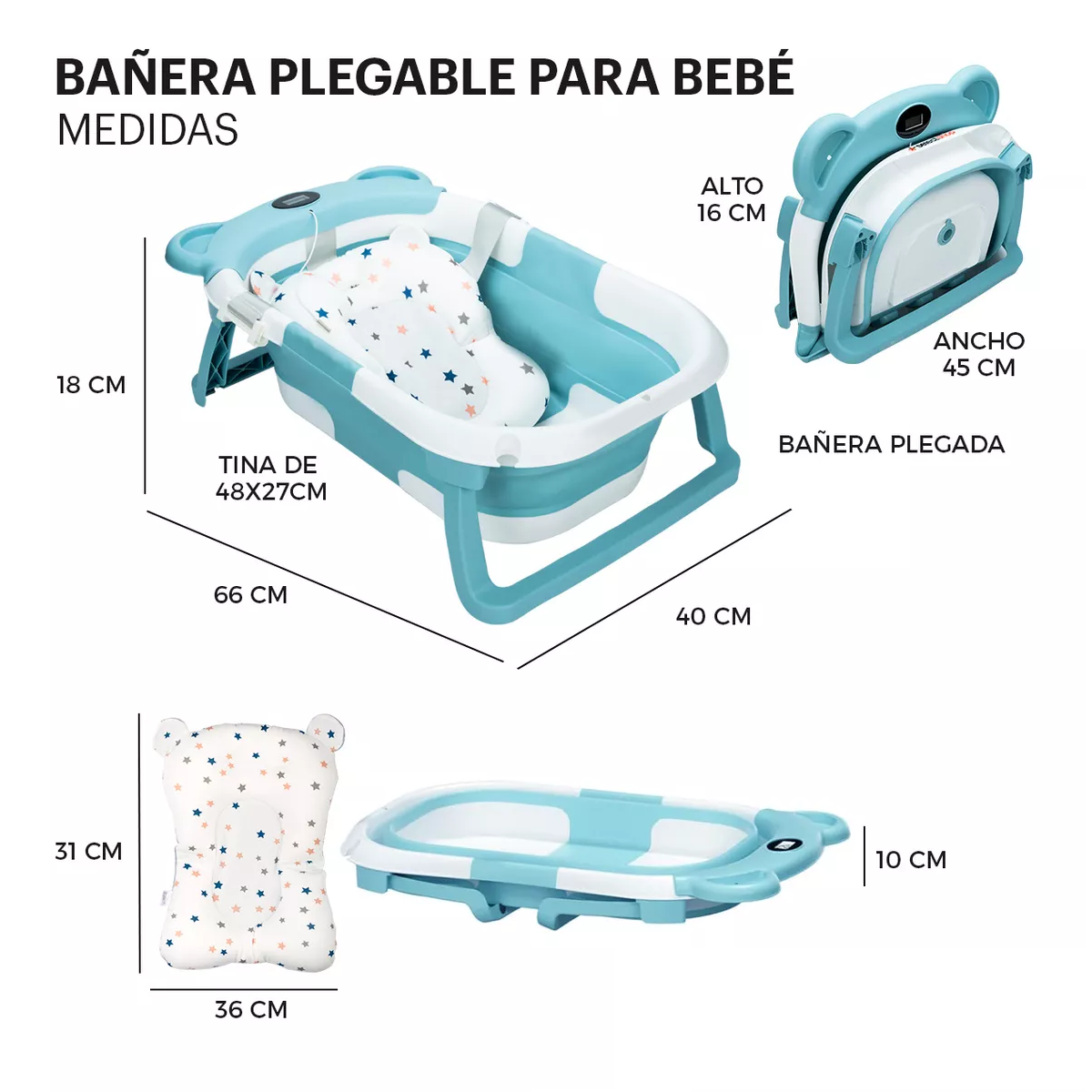 Foto 4 | Bañera de Bebé Plegable Portátil con Termómetro Eo Safe Imports Esi-17310 Verde