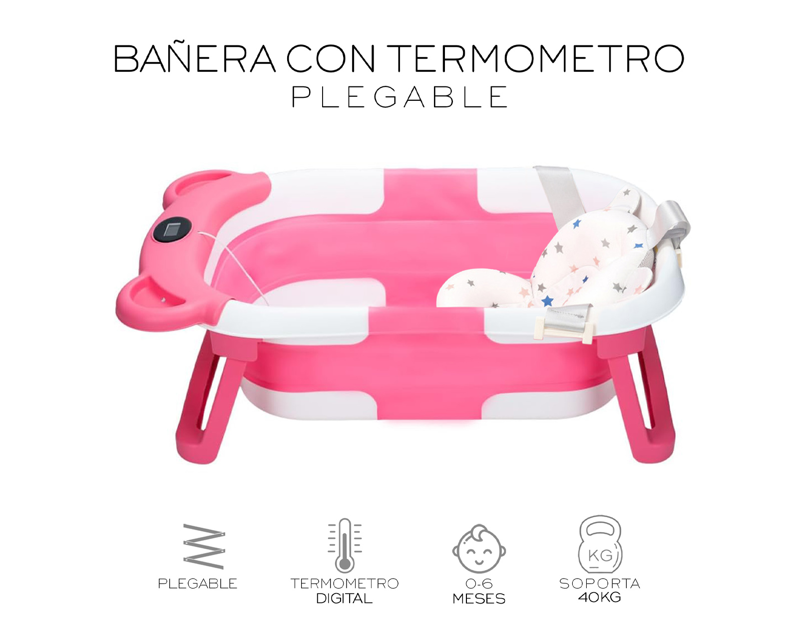 Foto 3 pulgar | Bañera Plegable Para Bebé Basitex Color Rosa