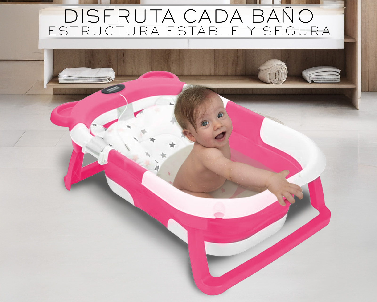 Foto 4 pulgar | Bañera Plegable Para Bebé Basitex Color Rosa
