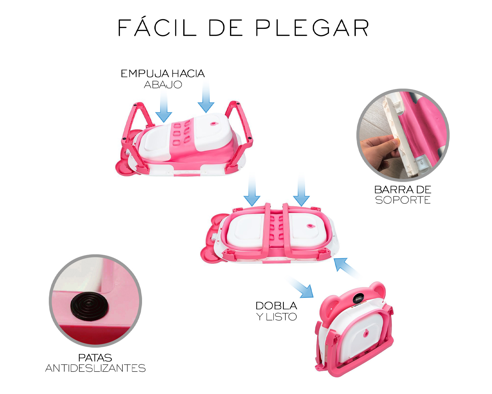 Foto 5 pulgar | Bañera Plegable Para Bebé Basitex Color Rosa