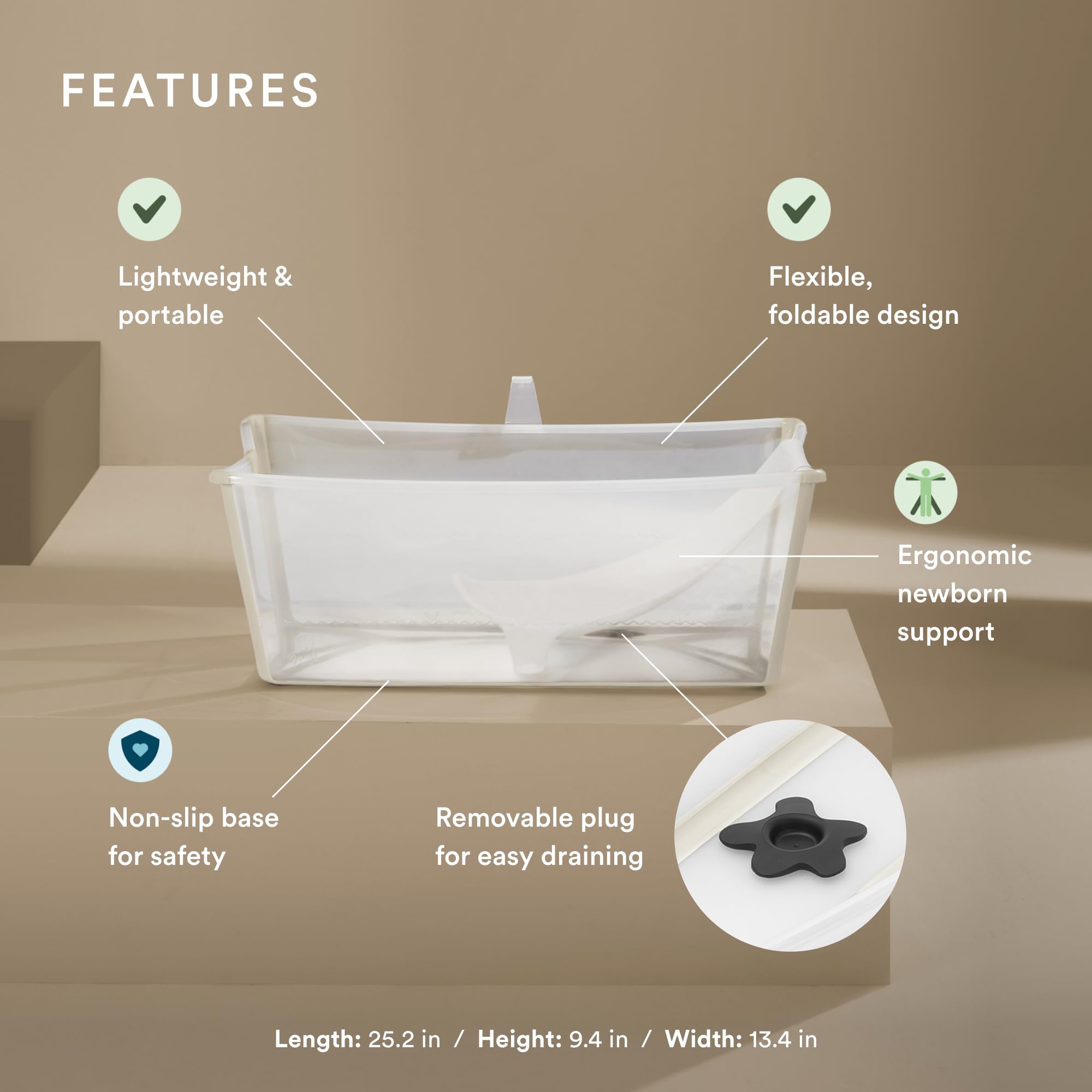 Foto 2 | Bañera Para Bebés Stokke Flexi Bath De Color Beige Arenoso Con Soporte Para Recién Nacidos - Venta Internacional.