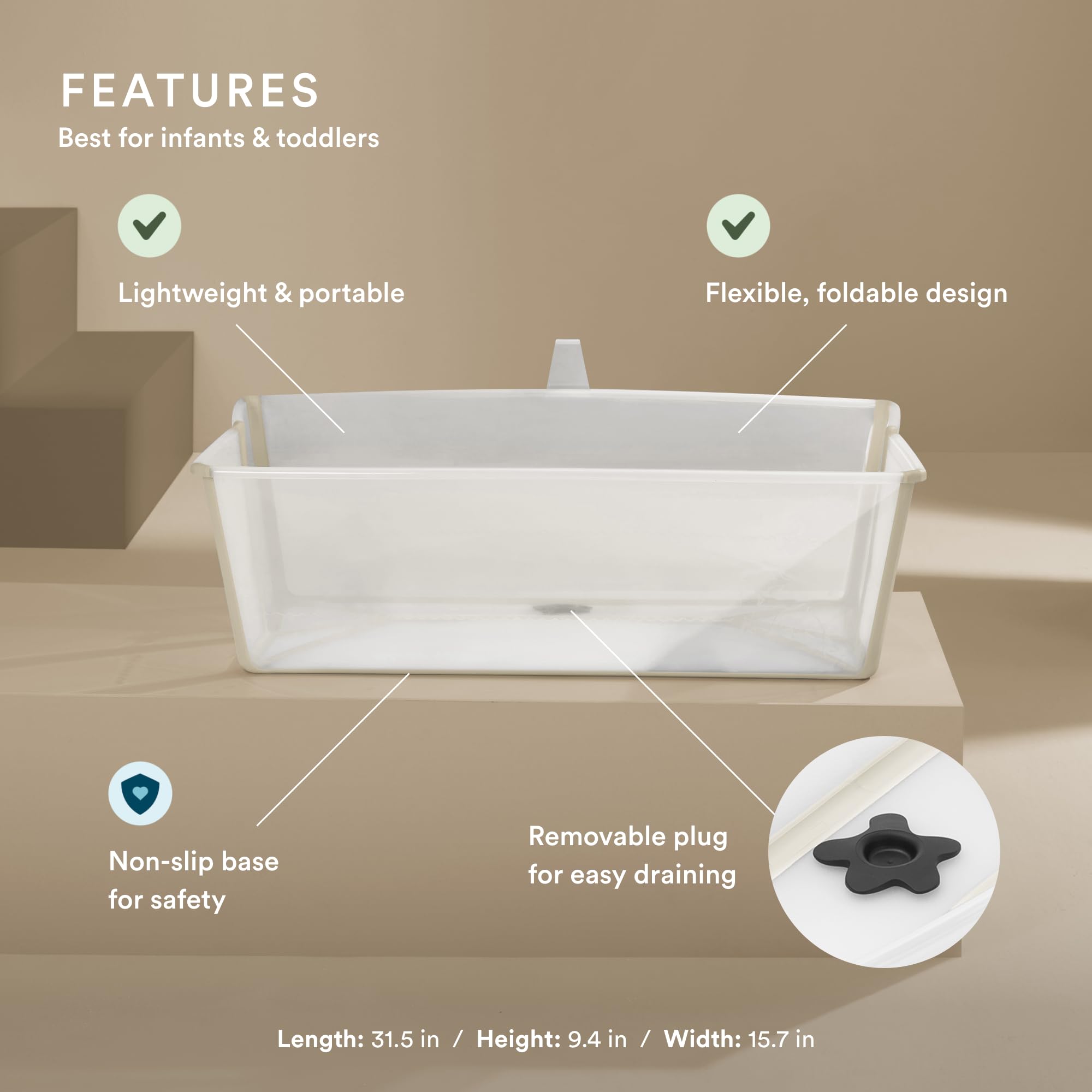 Foto 3 pulgar | Bañera Plegable Para Bebés Stokke Flexi Bath, Xl, Color Beige Arenoso - Venta Internacional.
