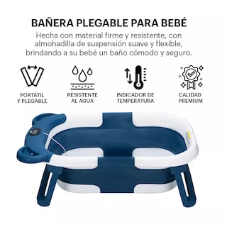Foto 2 | Bañera de Bebé Plegable Portátil con Termómetro y Almohadilla Acolchonada Azul