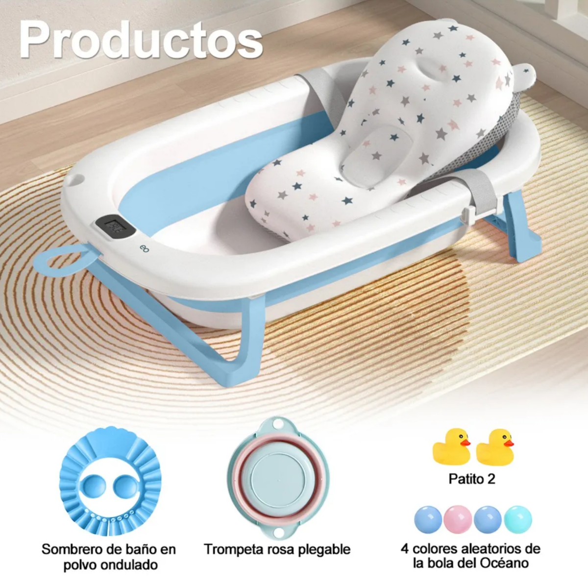 Foto 3 | Bañera de Bebé Plegable con Cojín y Accesorios Azul