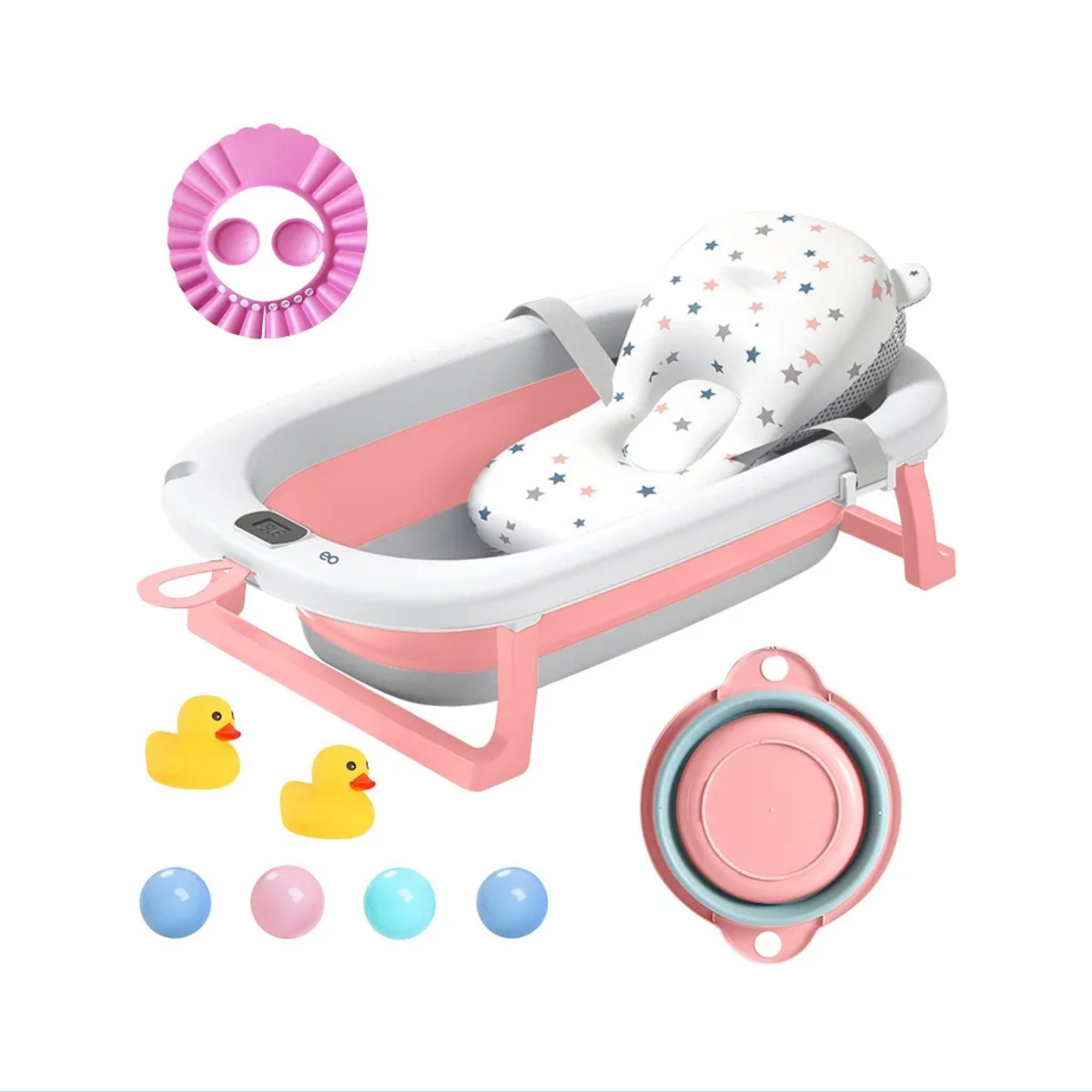 Bañera Plegable  con Accesorios y Cojín Rosa