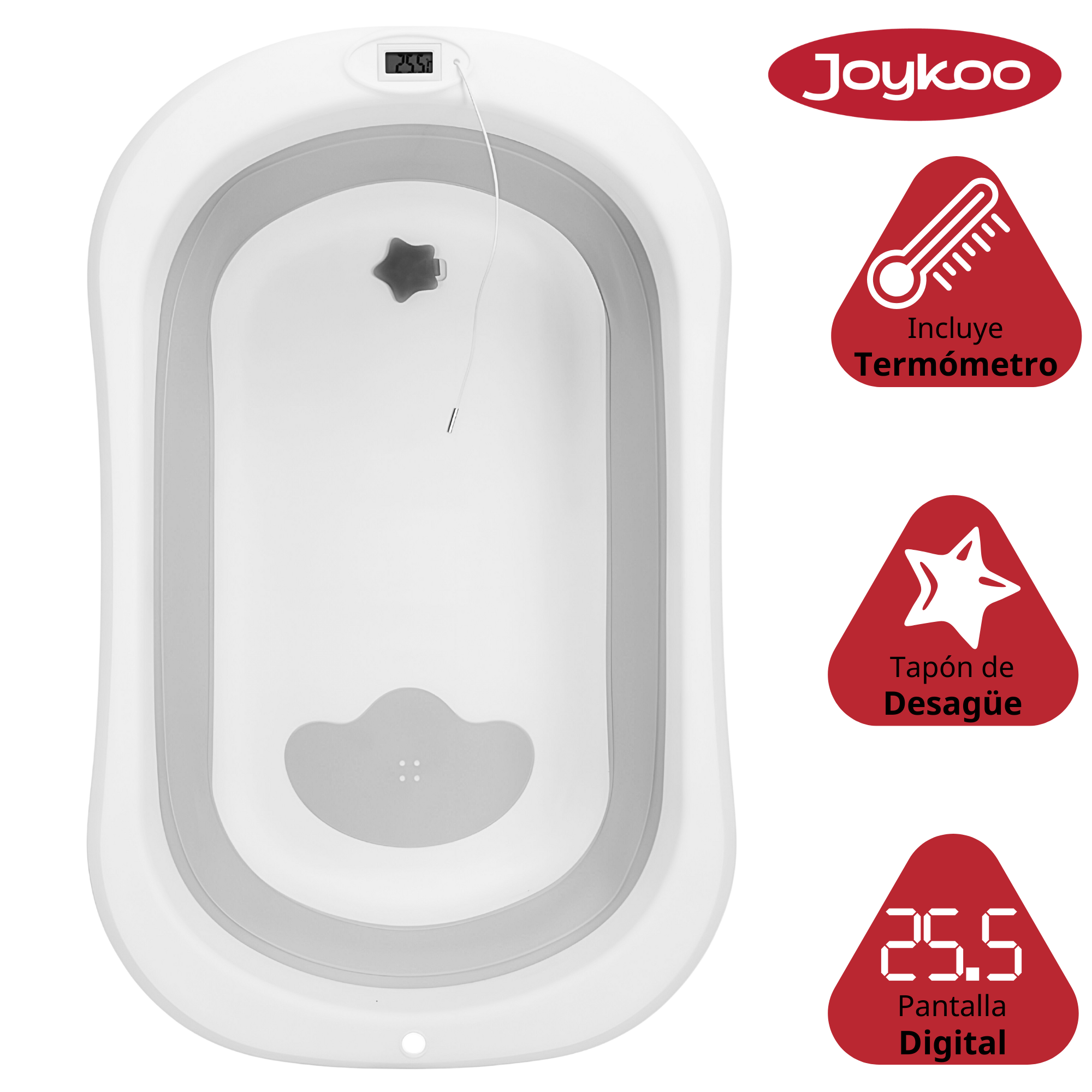 Foto 3 pulgar | Bañera Para Bebé Tina Plegable Con Cojín Tapón De Drenaje Y Termómetro - Gris