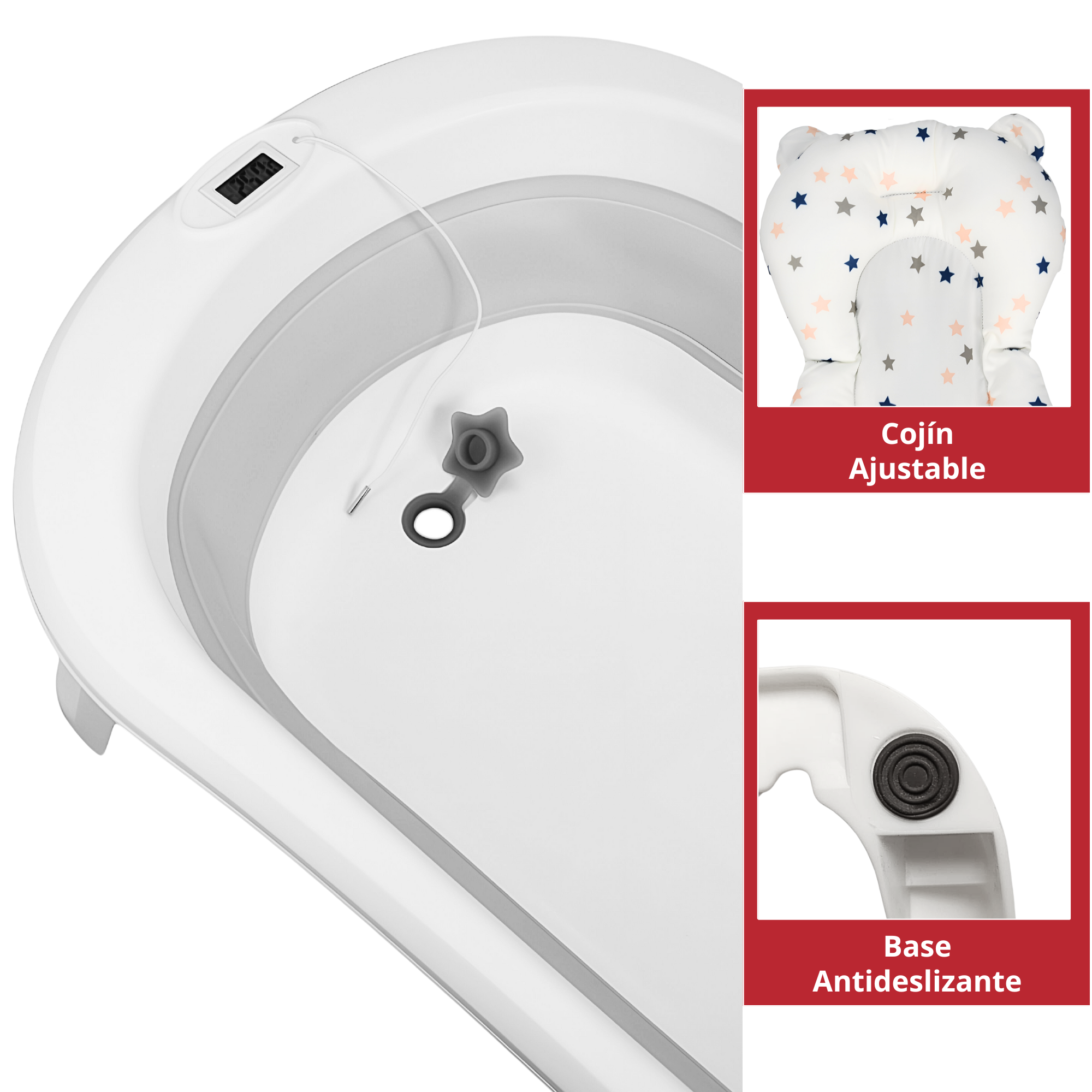 Foto 4 pulgar | Bañera Para Bebé Tina Plegable Con Cojín Tapón De Drenaje Y Termómetro - Gris