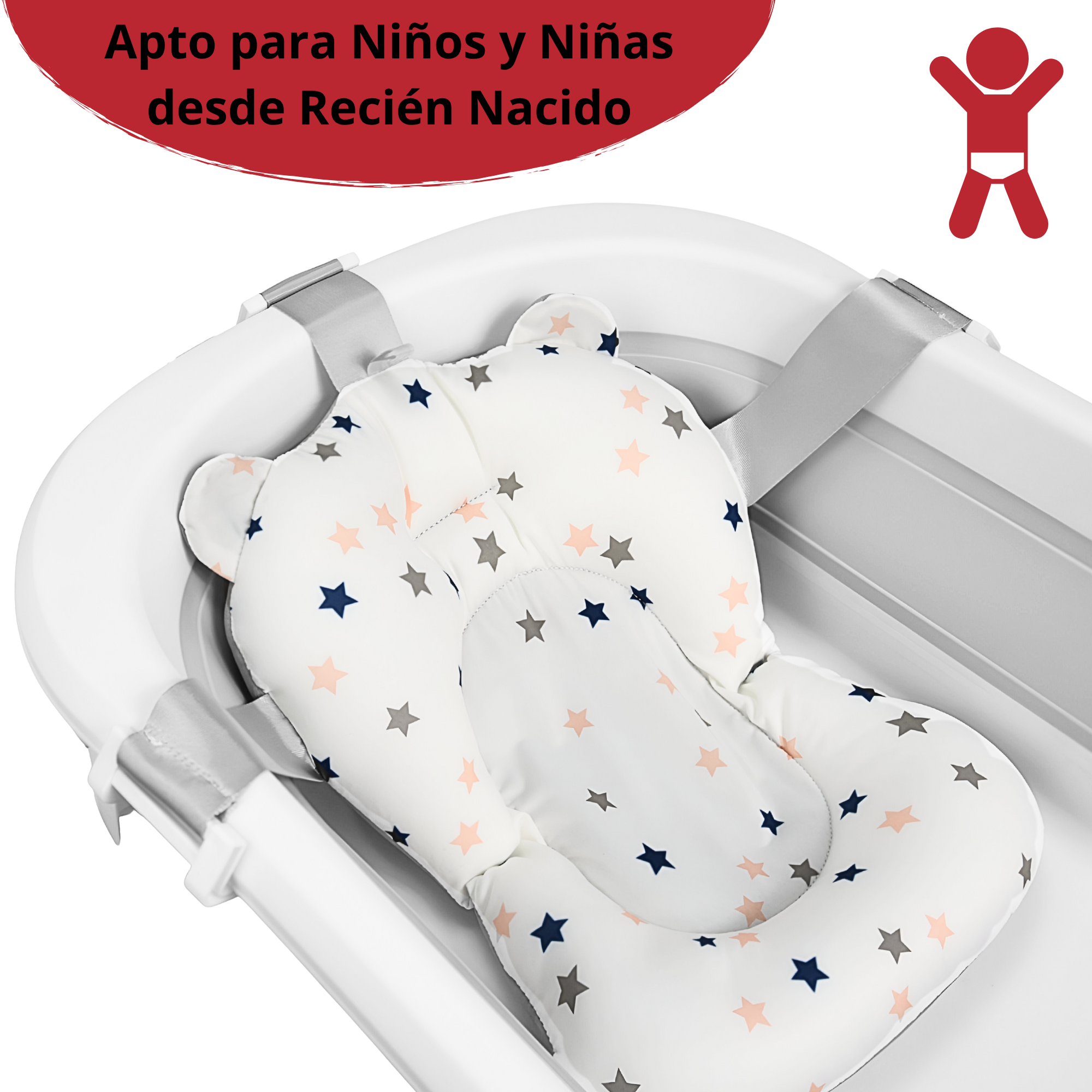 Foto 6 pulgar | Bañera Para Bebé Tina Plegable Con Cojín Tapón De Drenaje Y Termómetro - Gris