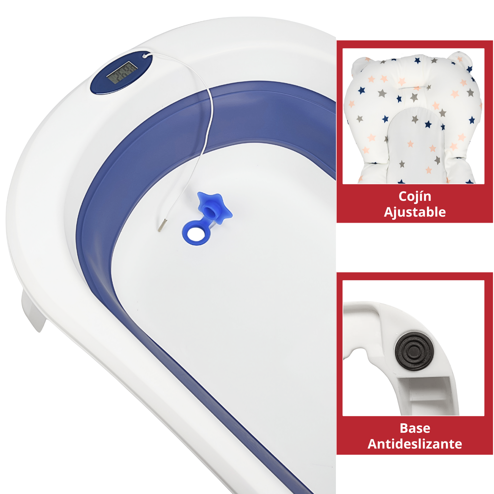 Foto 4 pulgar | Bañera Para Bebé Tina Plegable Con Cojín Tapón De Drenaje Y Termómetro - Azul