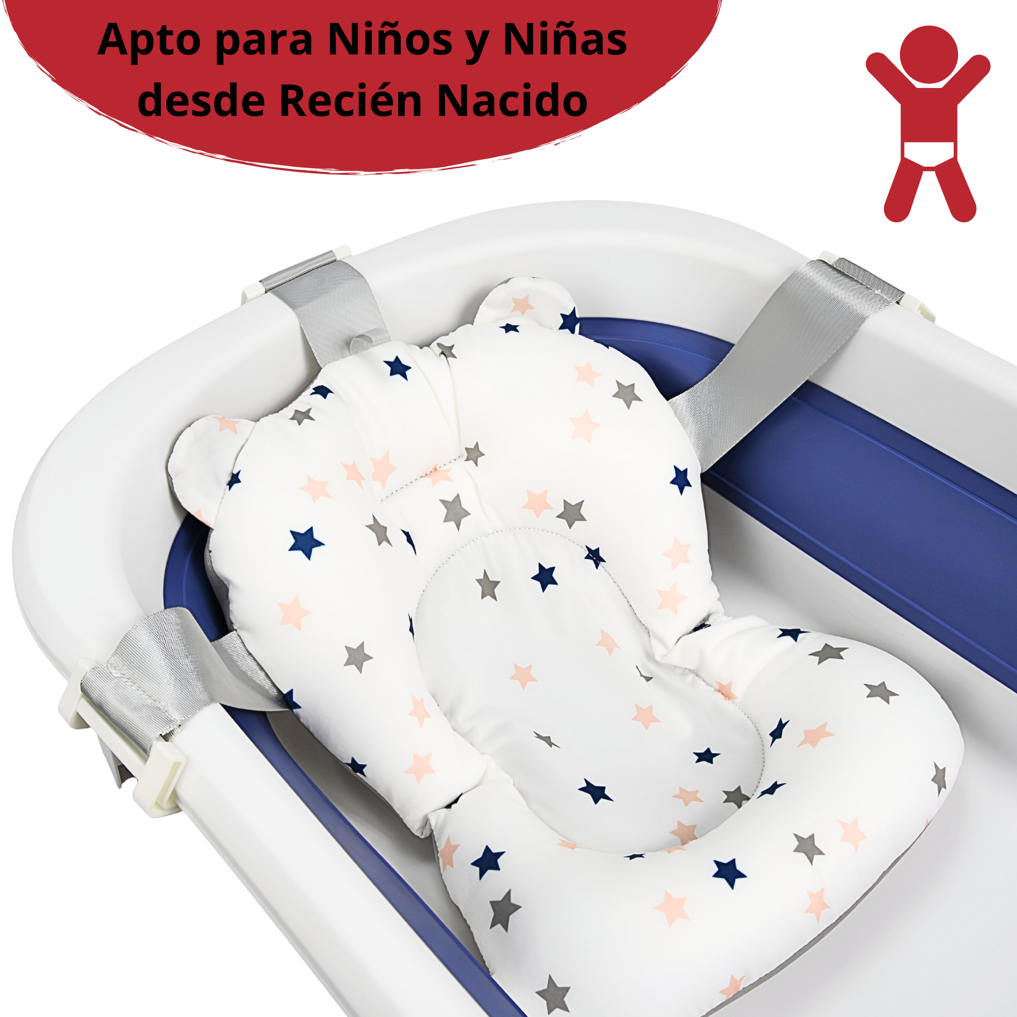 Foto 6 pulgar | Bañera Para Bebé Tina Plegable Con Cojín Tapón De Drenaje Y Termómetro - Azul