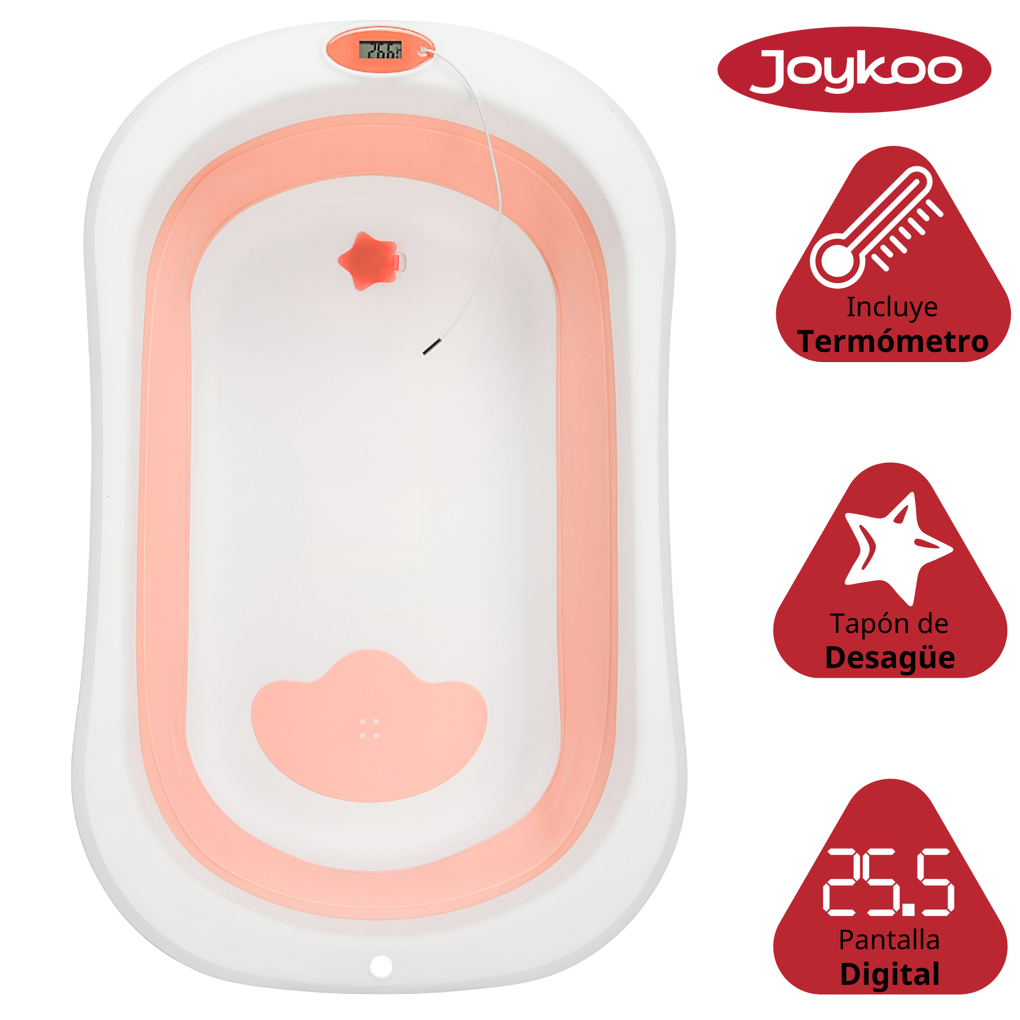 Foto 3 pulgar | Bañera Para Bebé Tina Plegable Con Cojín Tapón De Drenaje Y Termómetro - Rosa