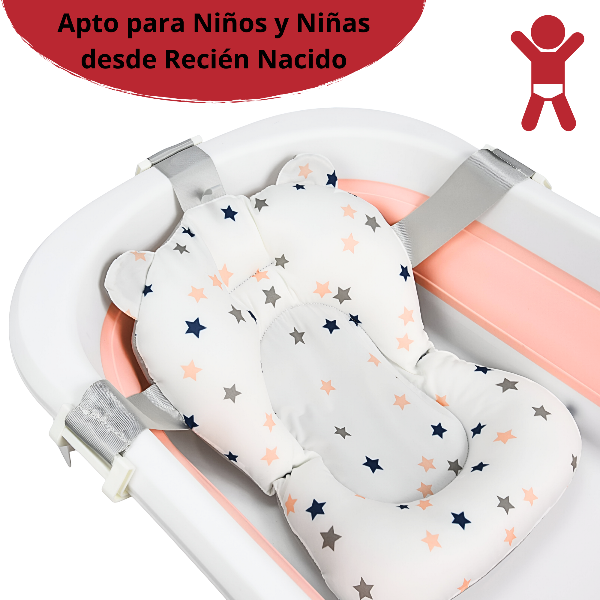 Foto 6 pulgar | Bañera Para Bebé Tina Plegable Con Cojín Tapón De Drenaje Y Termómetro - Rosa