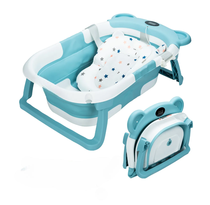 Foto 1 | Bañera Tina Baño Bebe Plegable Portátil Con Cojín Termometro