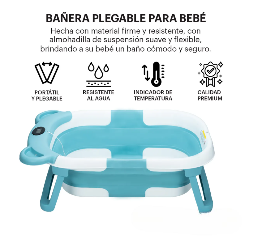 Foto 2 | Bañera Tina Baño Bebe Plegable Portátil Con Cojín Termometro