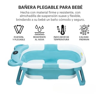 Foto 2 | Bañera Tina Baño Bebe Plegable Portátil Con Cojín Termometro