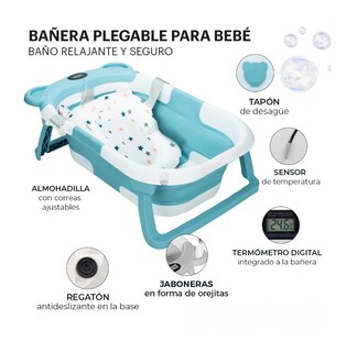 Foto 3 | Bañera Tina Baño Bebe Plegable Portátil Con Cojín Termometro