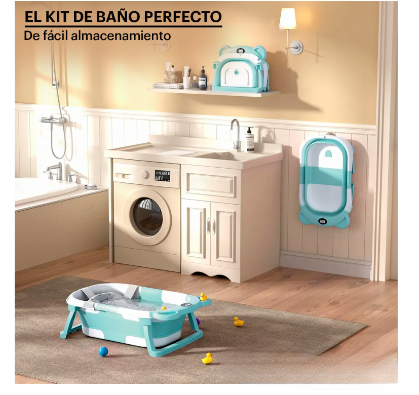 Foto 4 | Bañera Tina Baño Bebe Plegable Portátil Con Cojín Termometro