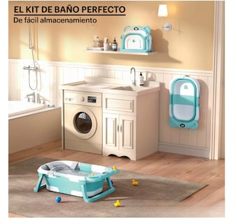 Foto 4 | Bañera Tina Baño Bebe Plegable Portátil Con Cojín Termometro