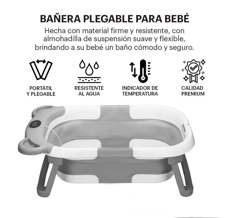 Foto 3 pulgar | Bañera Tina Baño Bebe Plegable Portátil Con Cojín Termometro