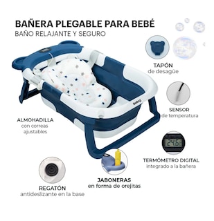 Foto 3 | Bañera Tina Bebe Con Cojín 2pz Belug Azul Marino Blanco