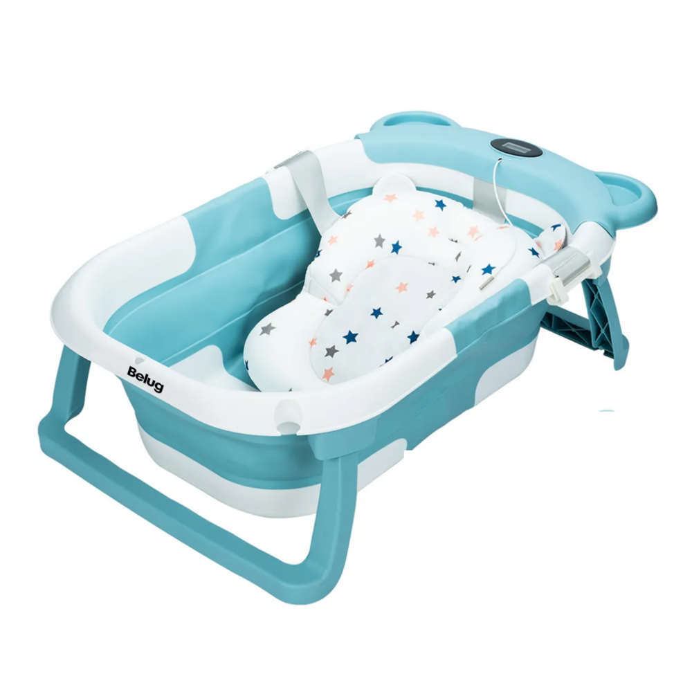 Foto 2 pulgar | Bañera Tina Bebe Con Cojín 2pz Belug  Azul Claro Blanco