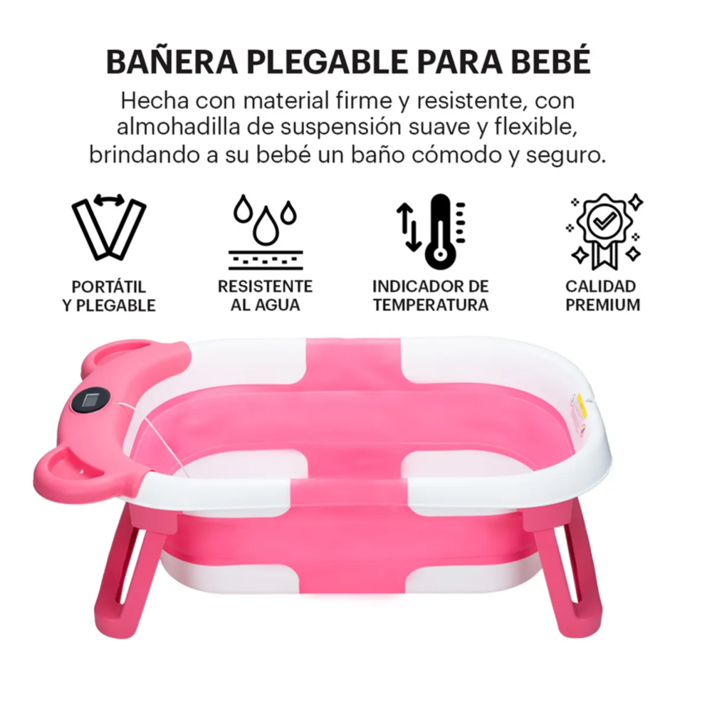 Foto 2 | Bañera Tina Bebe Con Cojín 2pz Belug Rosa Blanco