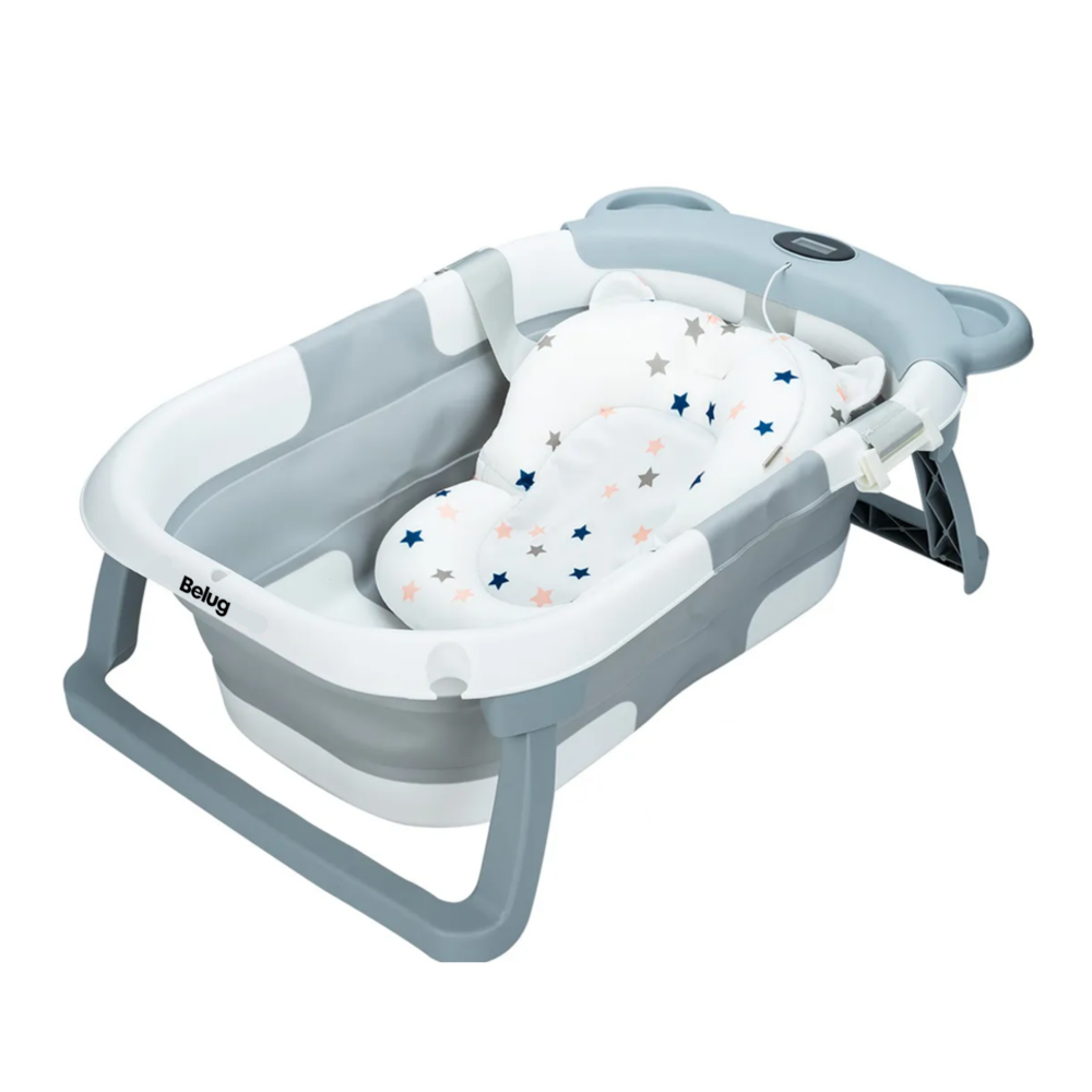 Bañera Tina Bebe Con Cojín 2pz Belug  Gris Blanco