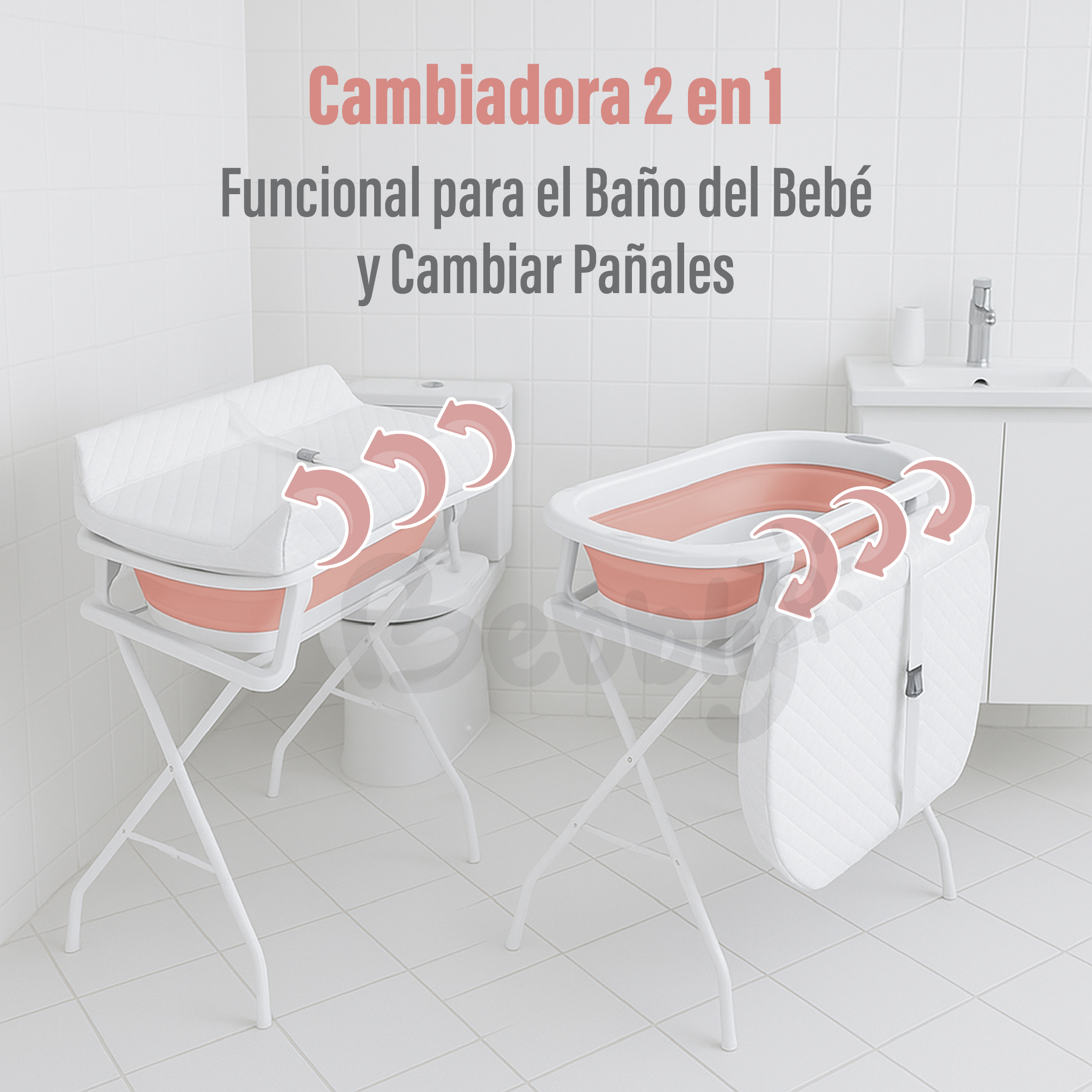 Foto 5 pulgar | Bebbly Bañera Para Bebé Con Soporte Metálico  Tina 2 En 1 Con Cambiador (rosa)