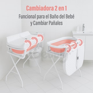 Foto 4 | Bebbly Bañera Para Bebé Con Soporte Metálico Tina 2 En 1 Con Cambiador (rosa)