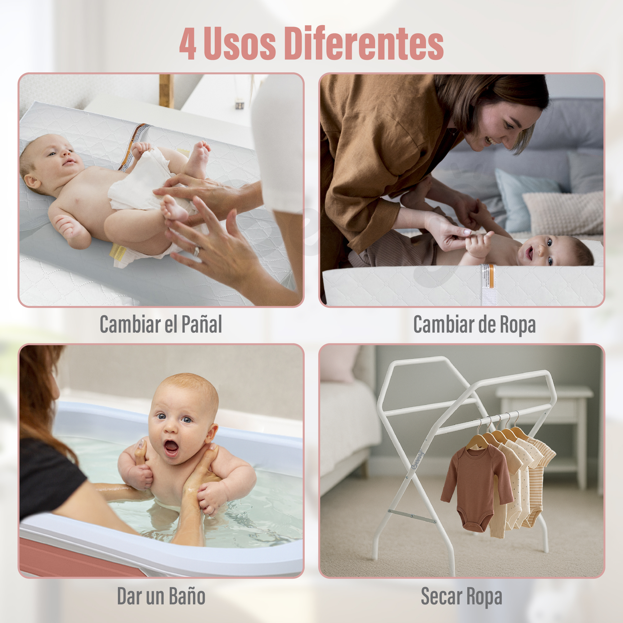 Foto 6 pulgar | Bebbly Bañera Para Bebé Con Soporte Metálico  Tina 2 En 1 Con Cambiador (rosa)