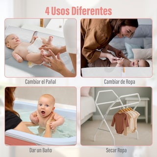 Foto 5 | Bebbly Bañera Para Bebé Con Soporte Metálico Tina 2 En 1 Con Cambiador (rosa)