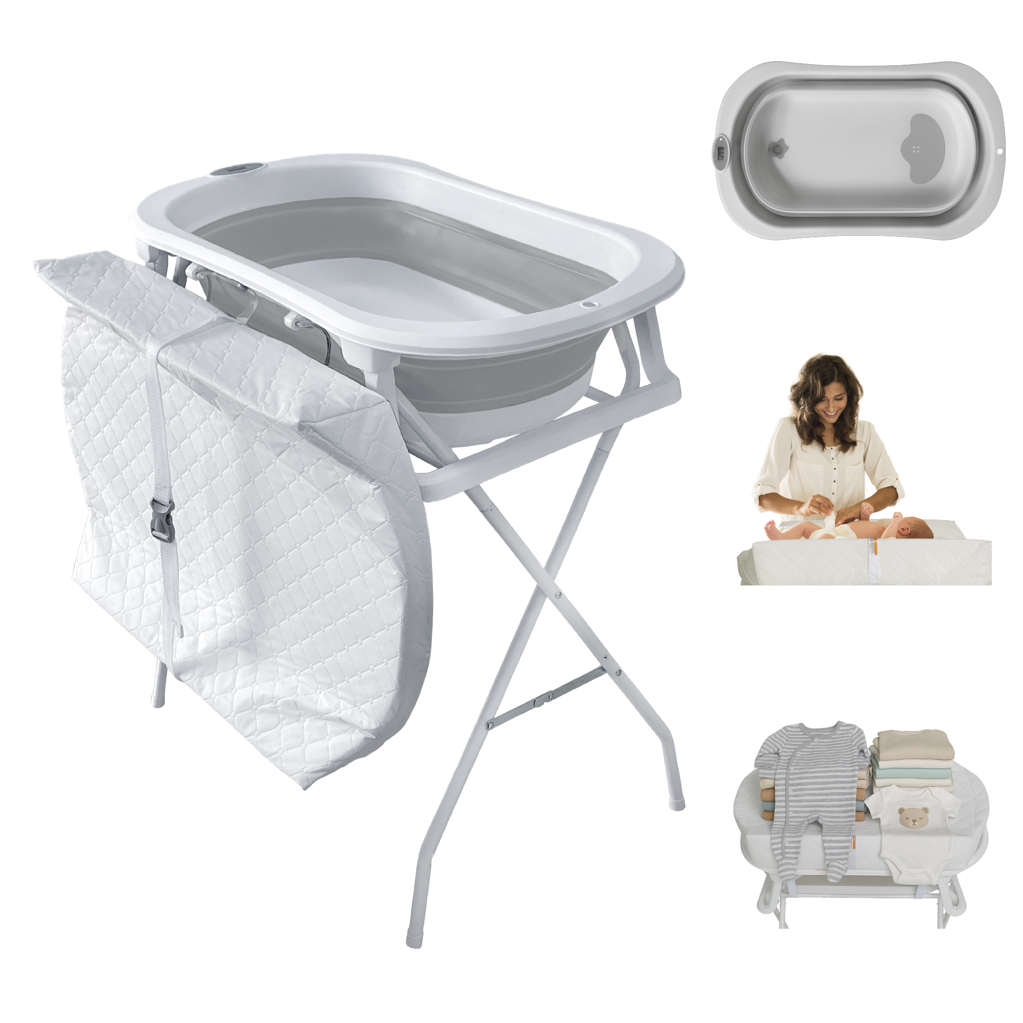 Bebbly Bañera Para Bebé Con Soporte Metálico  Tina 2 En 1 Con Cambiador (gris)