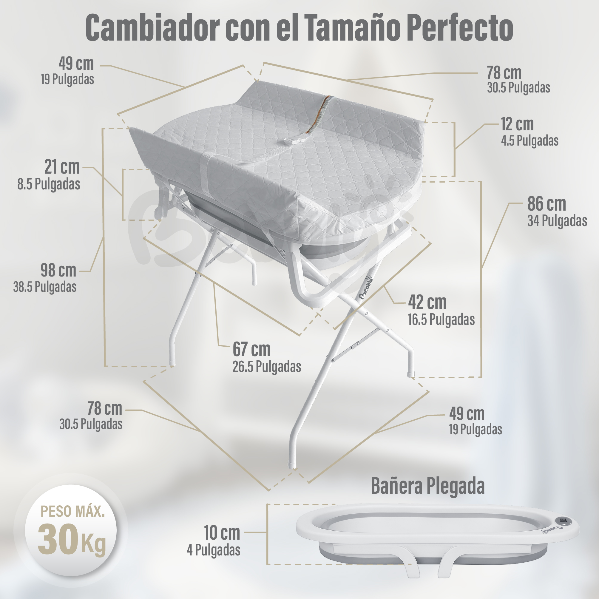 Foto 3 pulgar | Bebbly Bañera Para Bebé Con Soporte Metálico  Tina 2 En 1 Con Cambiador (gris)