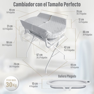 Foto 2 | Bebbly Bañera Para Bebé Con Soporte Metálico Tina 2 En 1 Con Cambiador (gris)