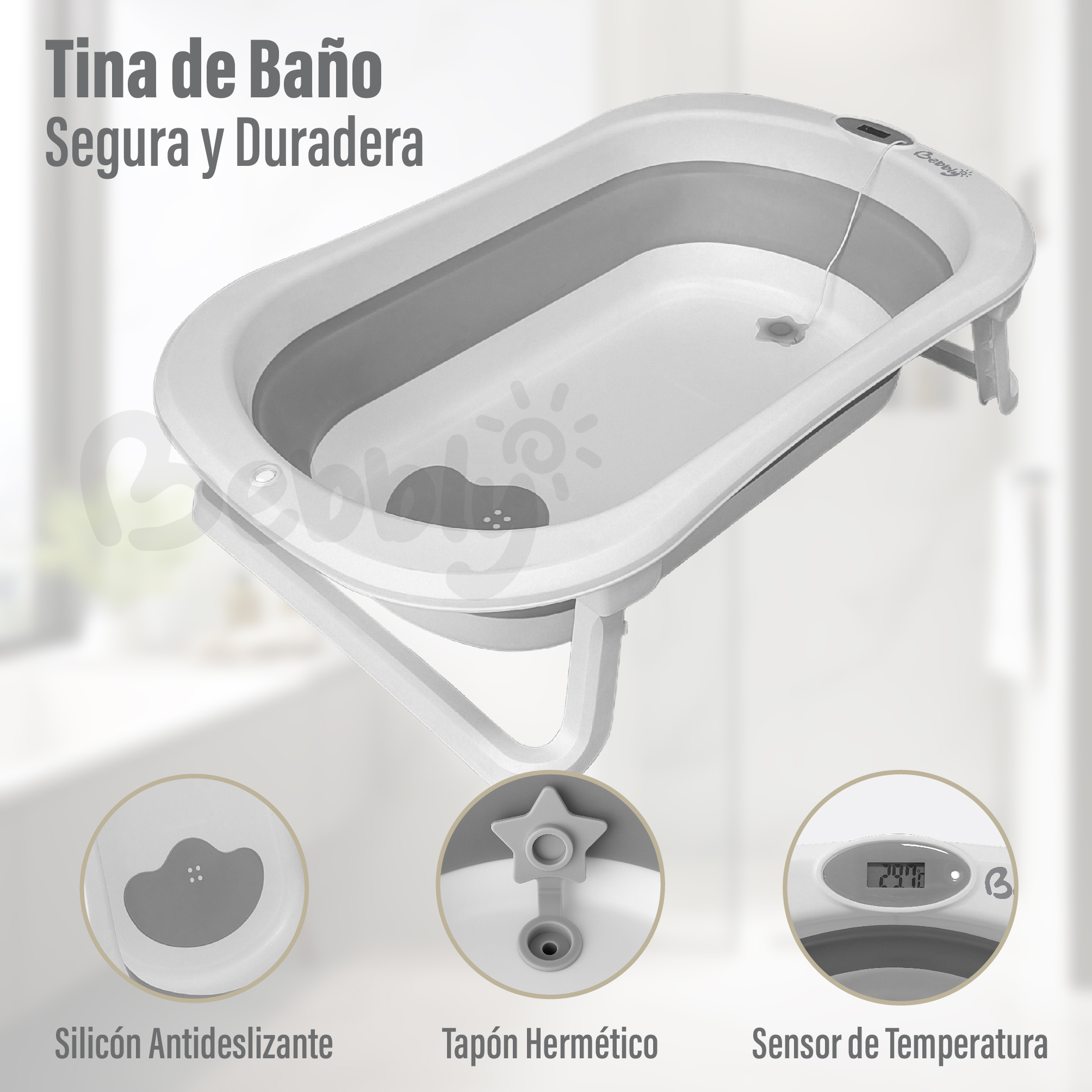 Foto 4 pulgar | Bebbly Bañera Para Bebé Con Soporte Metálico  Tina 2 En 1 Con Cambiador (gris)