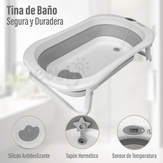 Foto 3 | Bebbly Bañera Para Bebé Con Soporte Metálico Tina 2 En 1 Con Cambiador (gris)