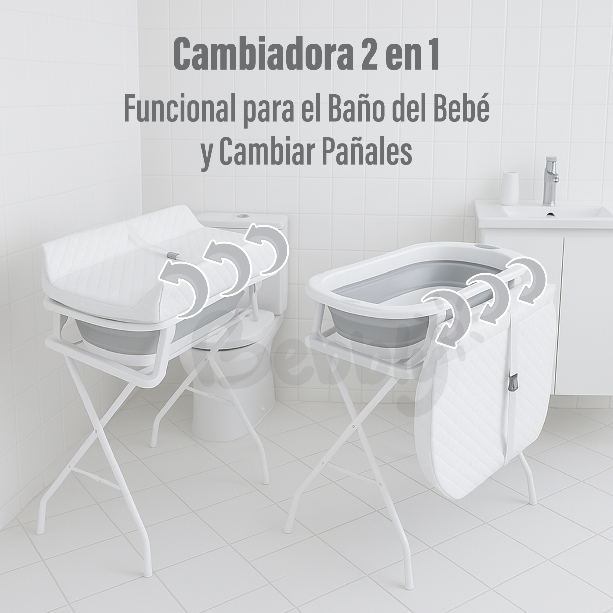 Foto 4 | Bebbly Bañera Para Bebé Con Soporte Metálico  Tina 2 En 1 Con Cambiador (gris)