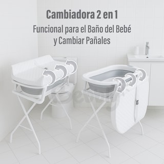 Foto 4 | Bebbly Bañera Para Bebé Con Soporte Metálico Tina 2 En 1 Con Cambiador (gris)