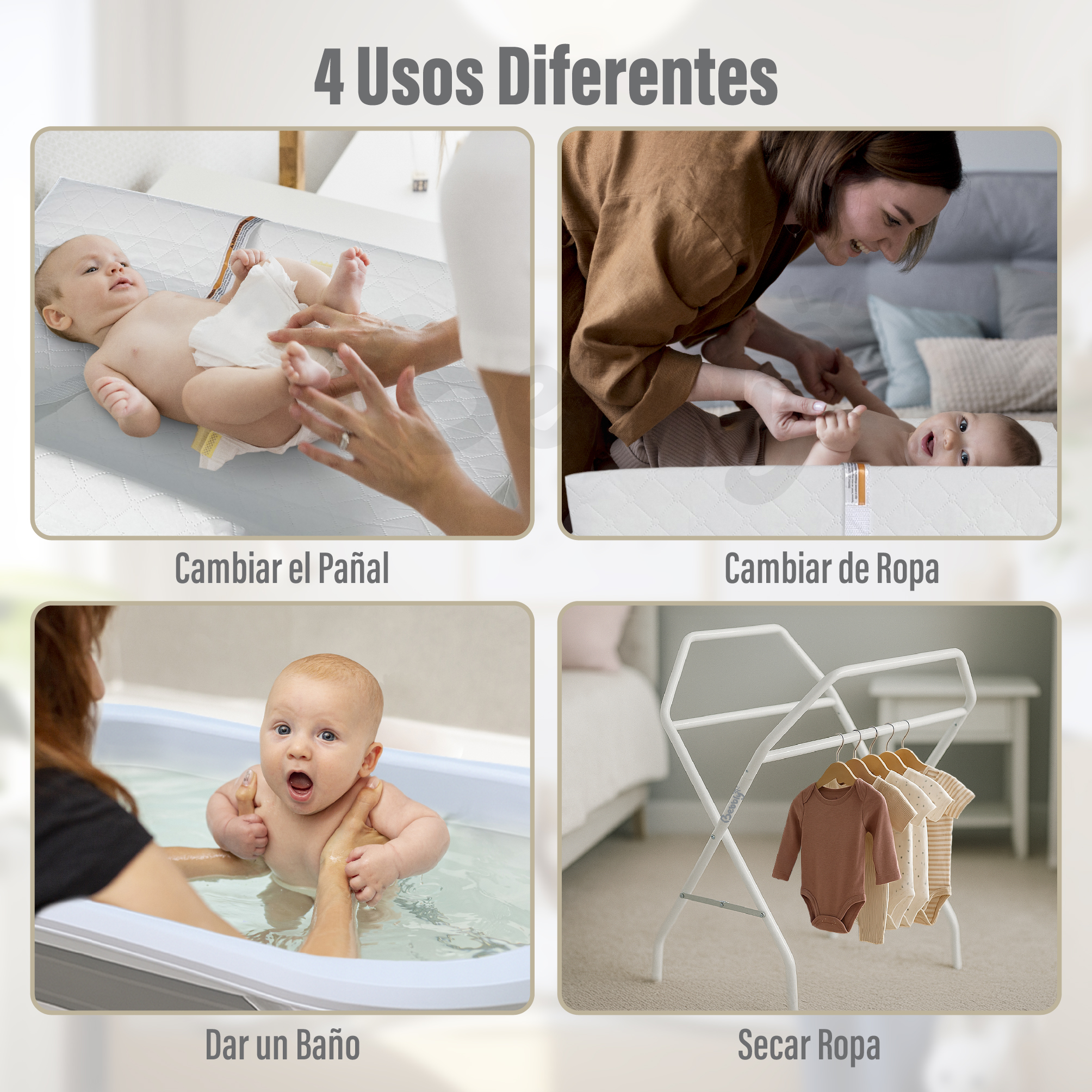 Foto 6 | Bebbly Bañera Para Bebé Con Soporte Metálico  Tina 2 En 1 Con Cambiador (gris)