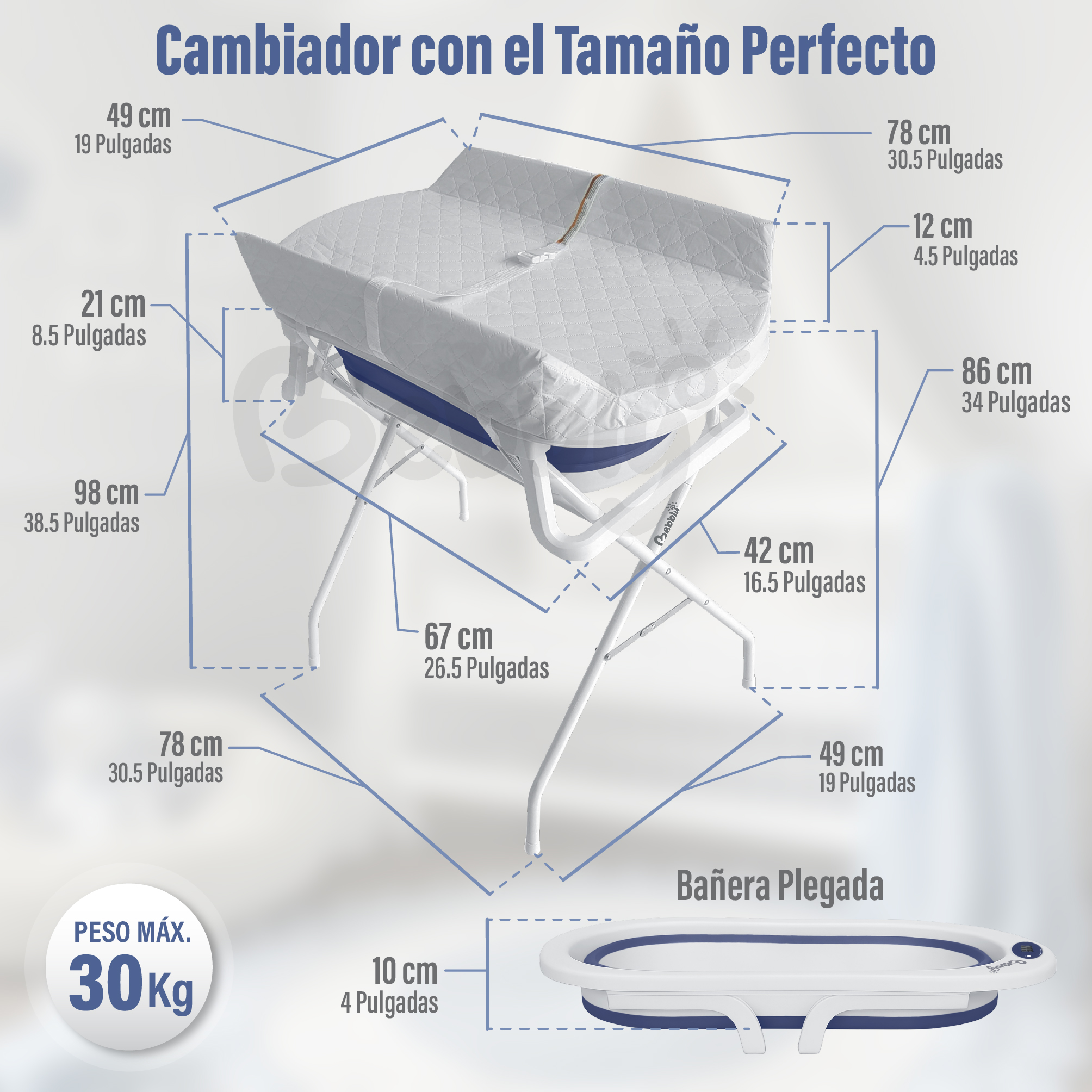 Foto 3 pulgar | Bebbly Bañera Para Bebé Con Soporte Metálico  Tina 2 En 1 Con Cambiador (azul)