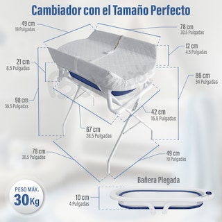Foto 2 | Bebbly Bañera Para Bebé Con Soporte Metálico Tina 2 En 1 Con Cambiador (azul)