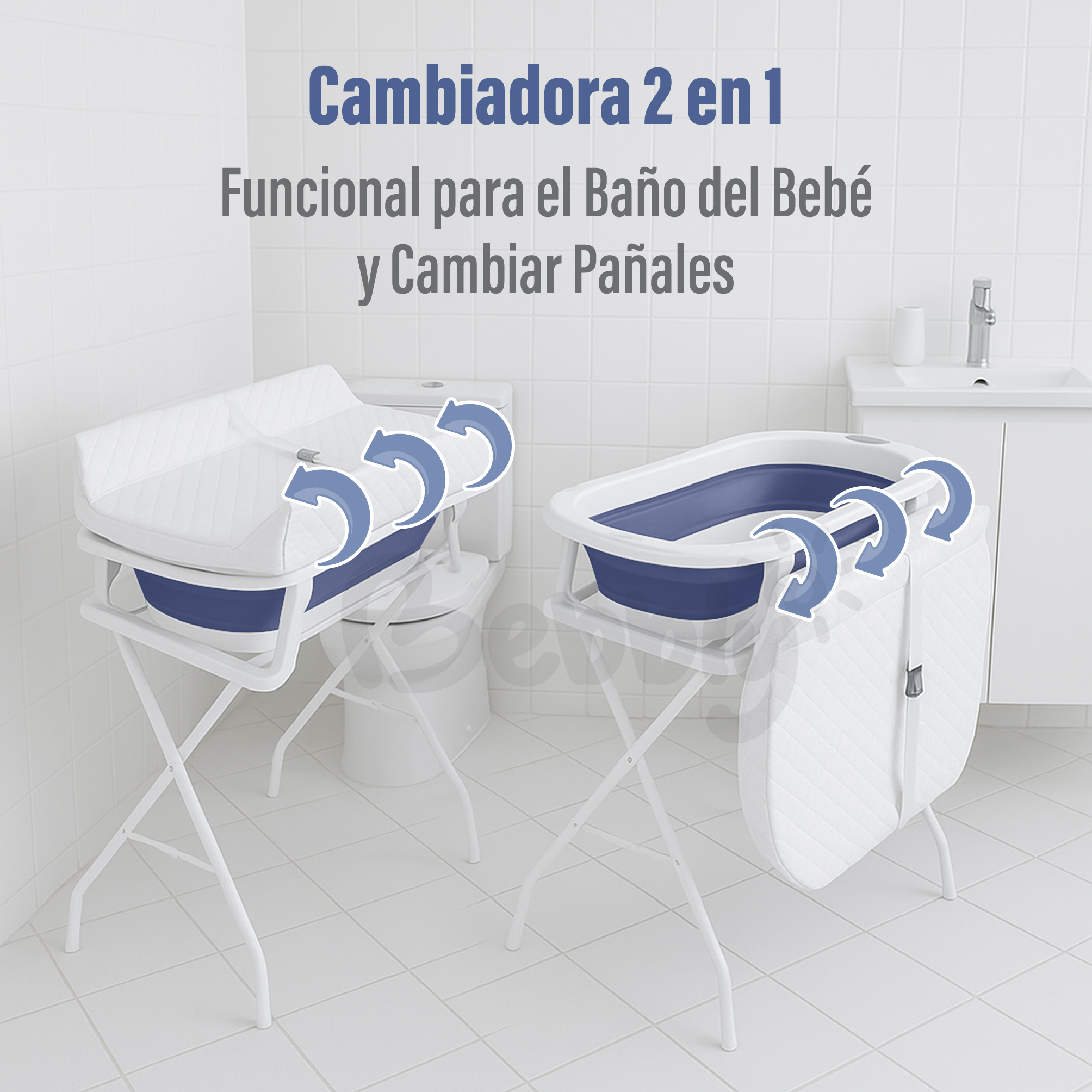 Foto 6 pulgar | Bebbly Bañera Para Bebé Con Soporte Metálico  Tina 2 En 1 Con Cambiador (azul)