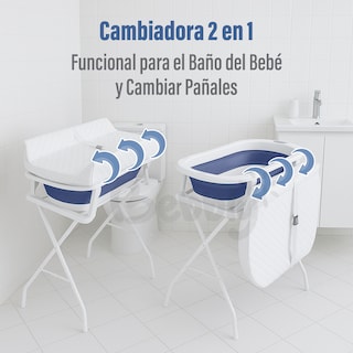 Foto 5 | Bebbly Bañera Para Bebé Con Soporte Metálico Tina 2 En 1 Con Cambiador (azul)