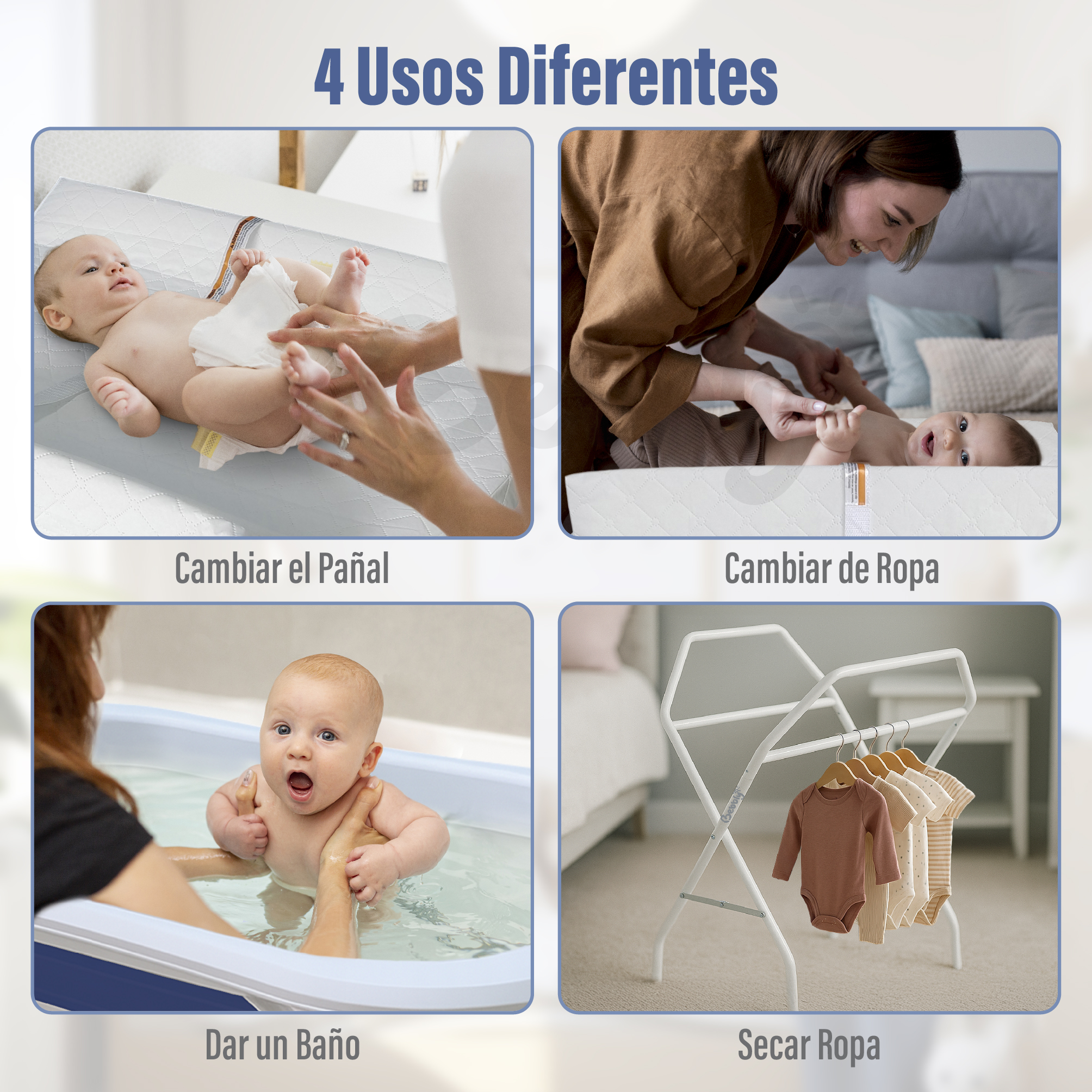 Foto 7 pulgar | Bebbly Bañera Para Bebé Con Soporte Metálico  Tina 2 En 1 Con Cambiador (azul)