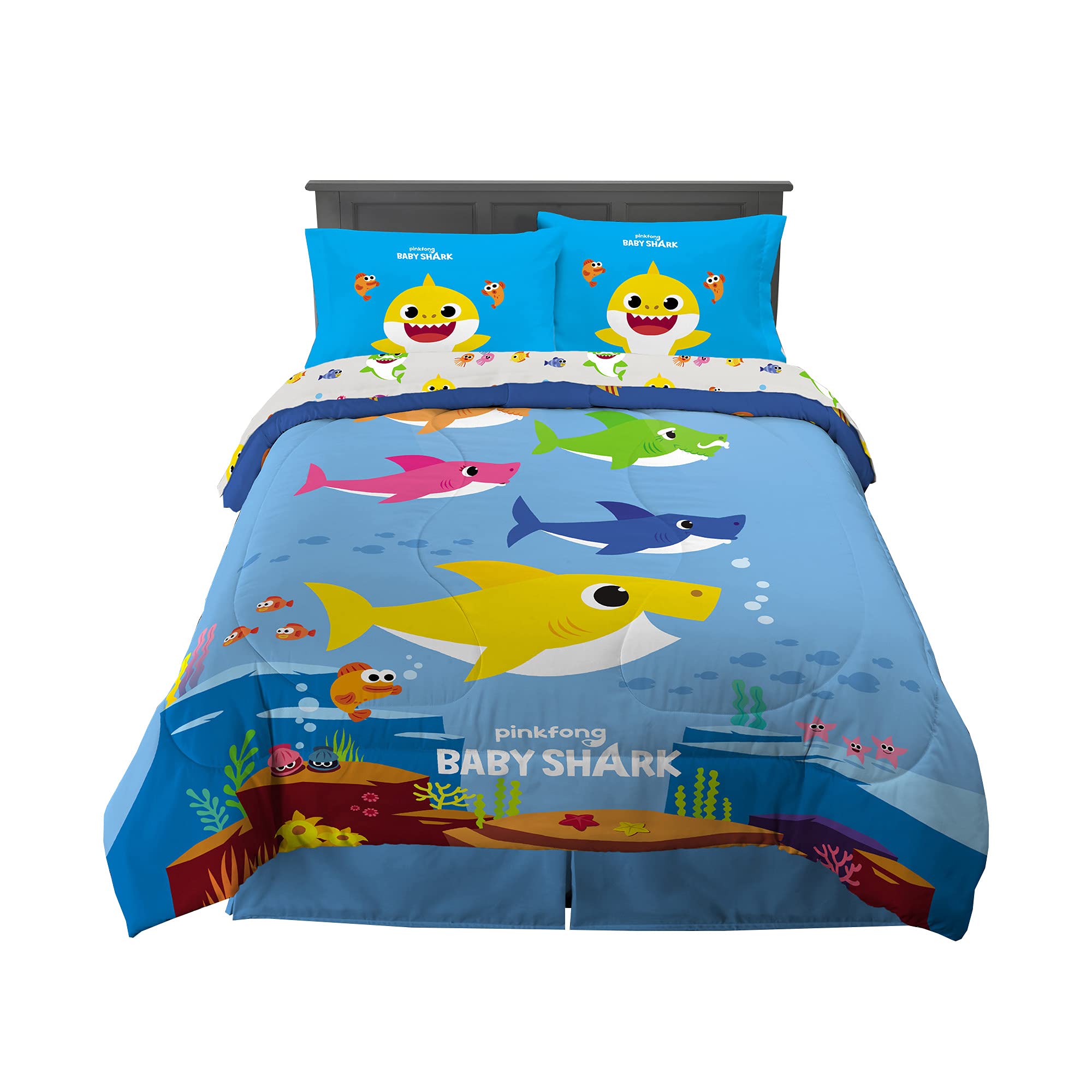 Juego De Ropa De Cama Franco Baby Shark De 5 Piezas, Tamaño Completo - Venta Internacional. $2,716